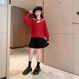 女童时尚气质娃娃领上衣装中小学生秋冬季新款学院风休闲针织毛衣