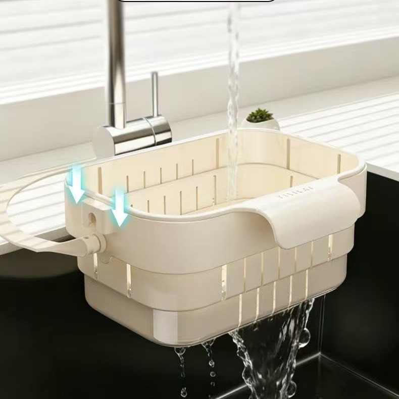 Cesta de drenaje plegable lavabo de cocina lavabo de verduras cesta de filtraje telescópica separación seca y húmeda cesta de almacenamiento PP cesta de drenaje