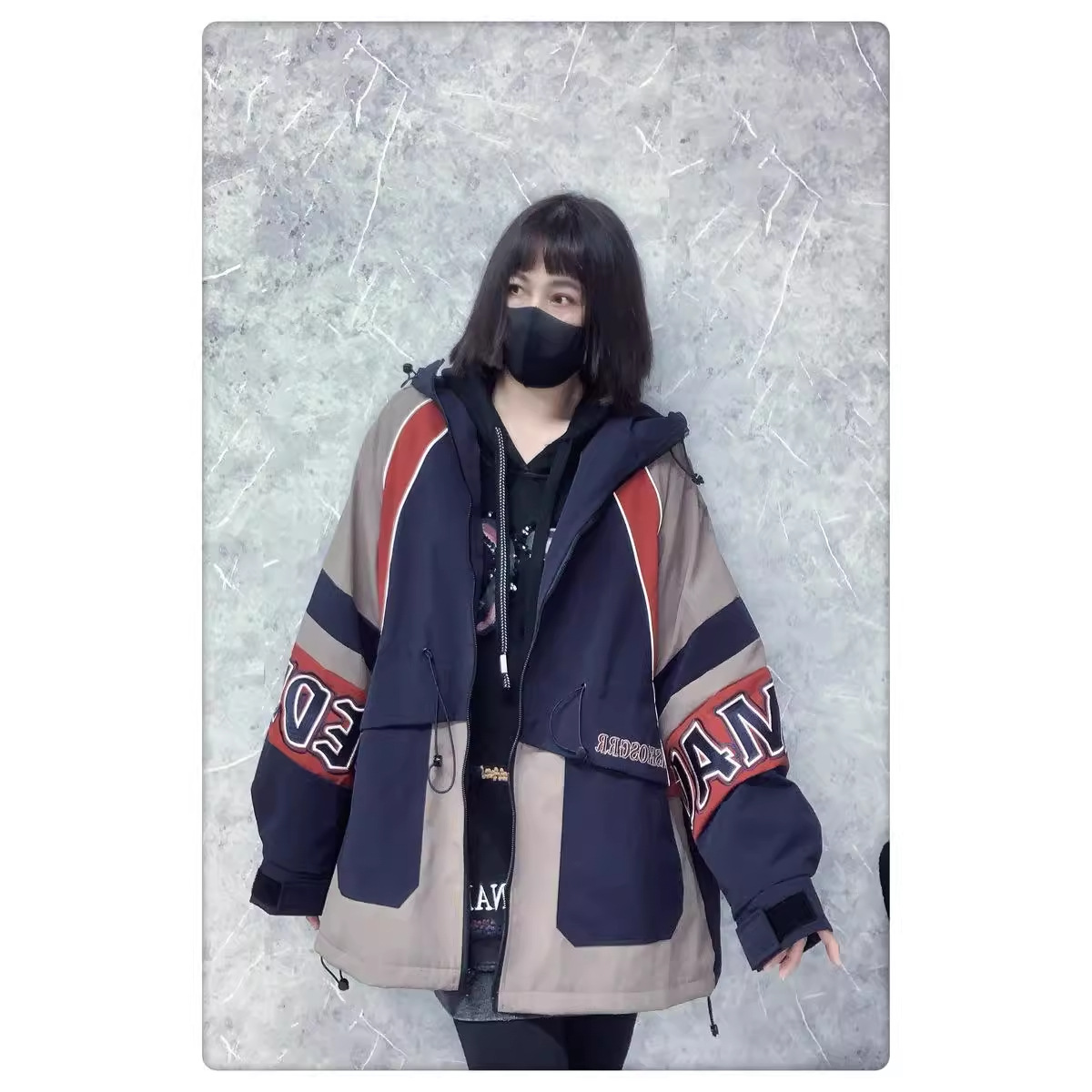 Women's Clothing contrast color jacket for women autumn new design letter embroidery loose mid length windbreaker jacket_voghion.com