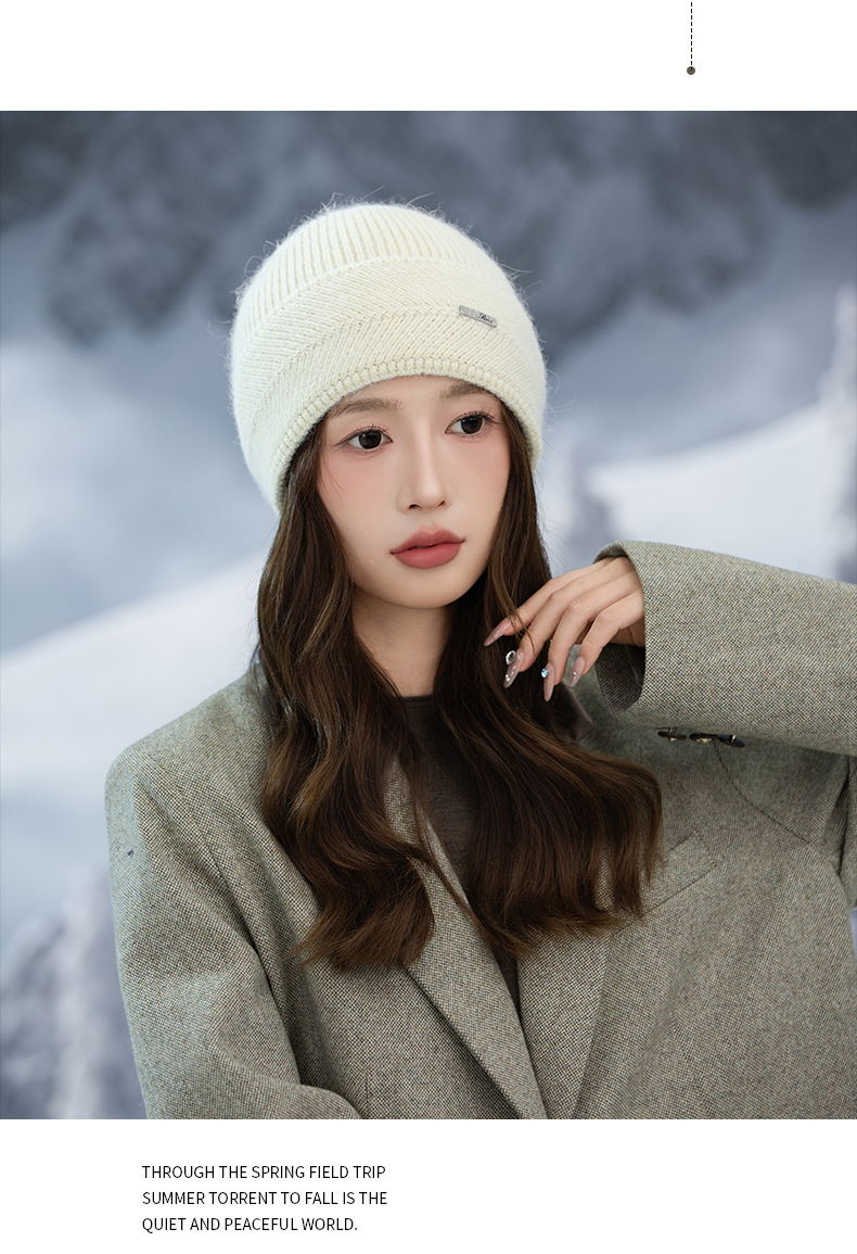 Japanse stijl voor vrouwen, herfst en winter, veelzijdige, dikke, warme, koudebestendige gebreide muts, afslankend voor het gezicht en de oren_voghion.com