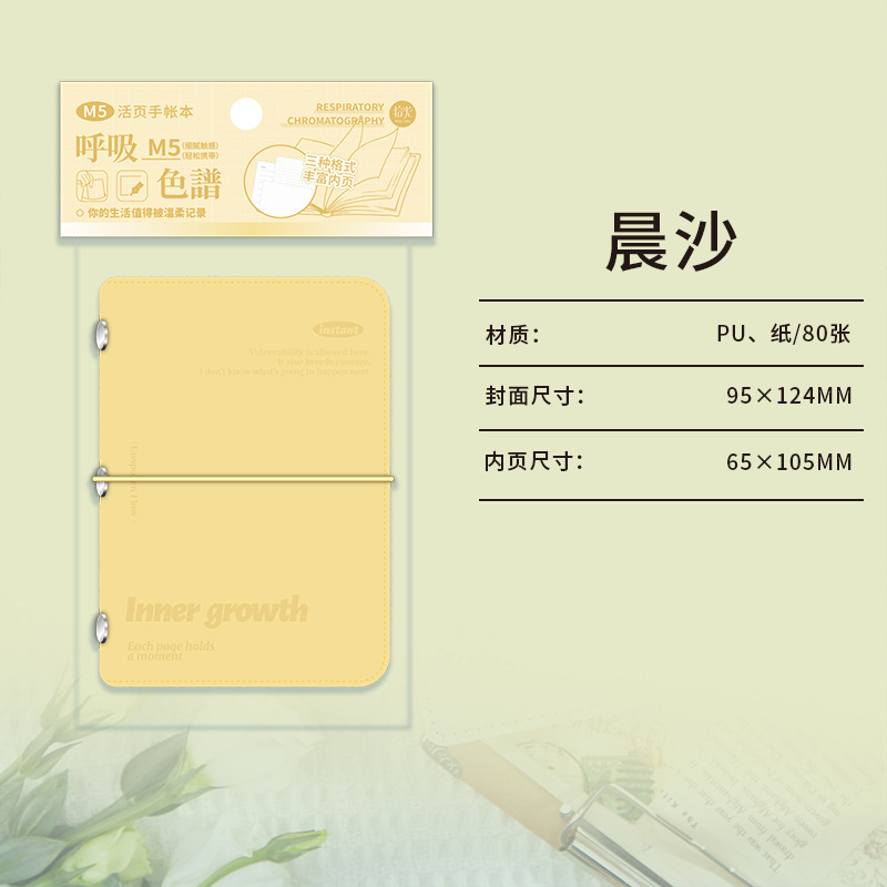 Recoger M5 hojas sueltas libro de cuentas manual, cromatografía de respiración, estilo de color fresco, notas, notas, notas de base, libro de cuentas manual
