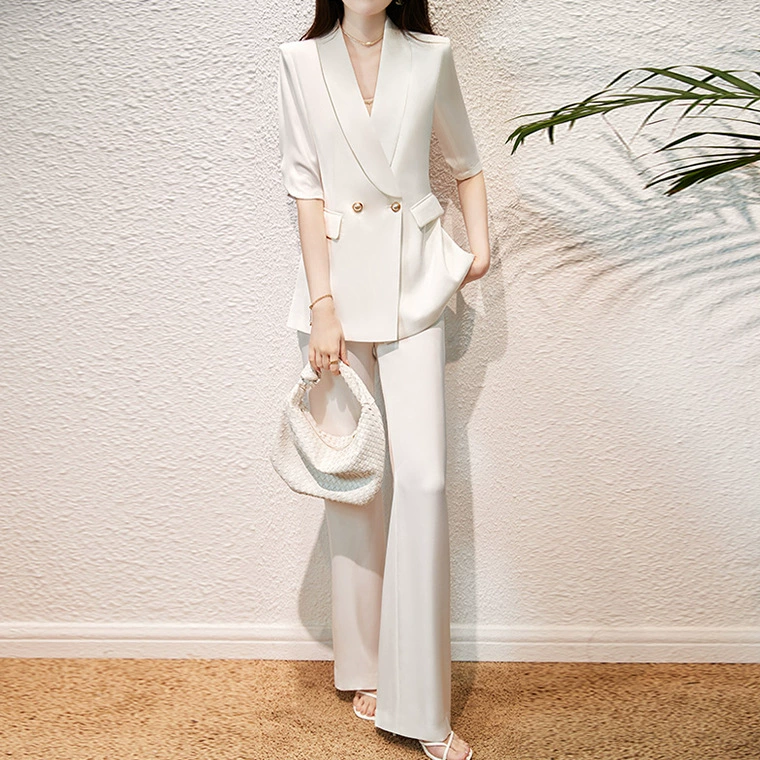 Индивидуальный костюм с рукавами из семи точек OEM, Женский повседневный летний высококачественный профессиональный светский рог, брюки, обработка костюма