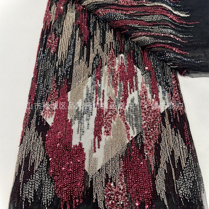 Tejido de cuentas de alta fijación de color mixto cena de moda francesa vestido de fiesta bordado de cuentas tela de encaje