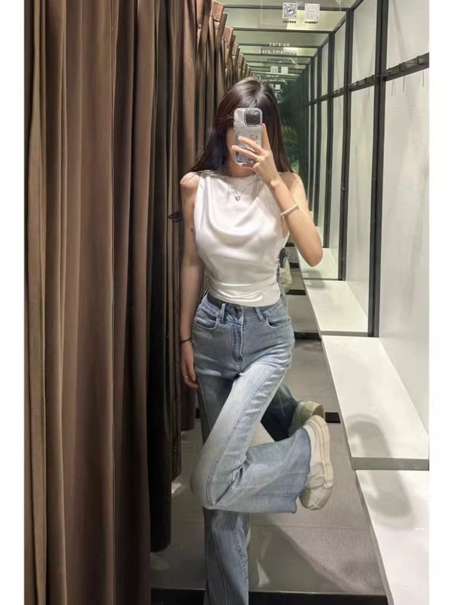(2개) 헤어 슬리밍 조커 플레어 팬츠 어린이 2024 새로운 높은 허리 슬리밍 패션 마이크로 청바지 E18