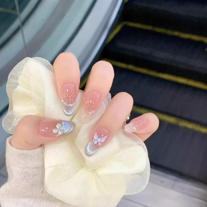 Handmade Nails in Spring Dopamine Colors, Macaron Candy Colors, Gradient Petals, Gentle Girly Nail Stickers