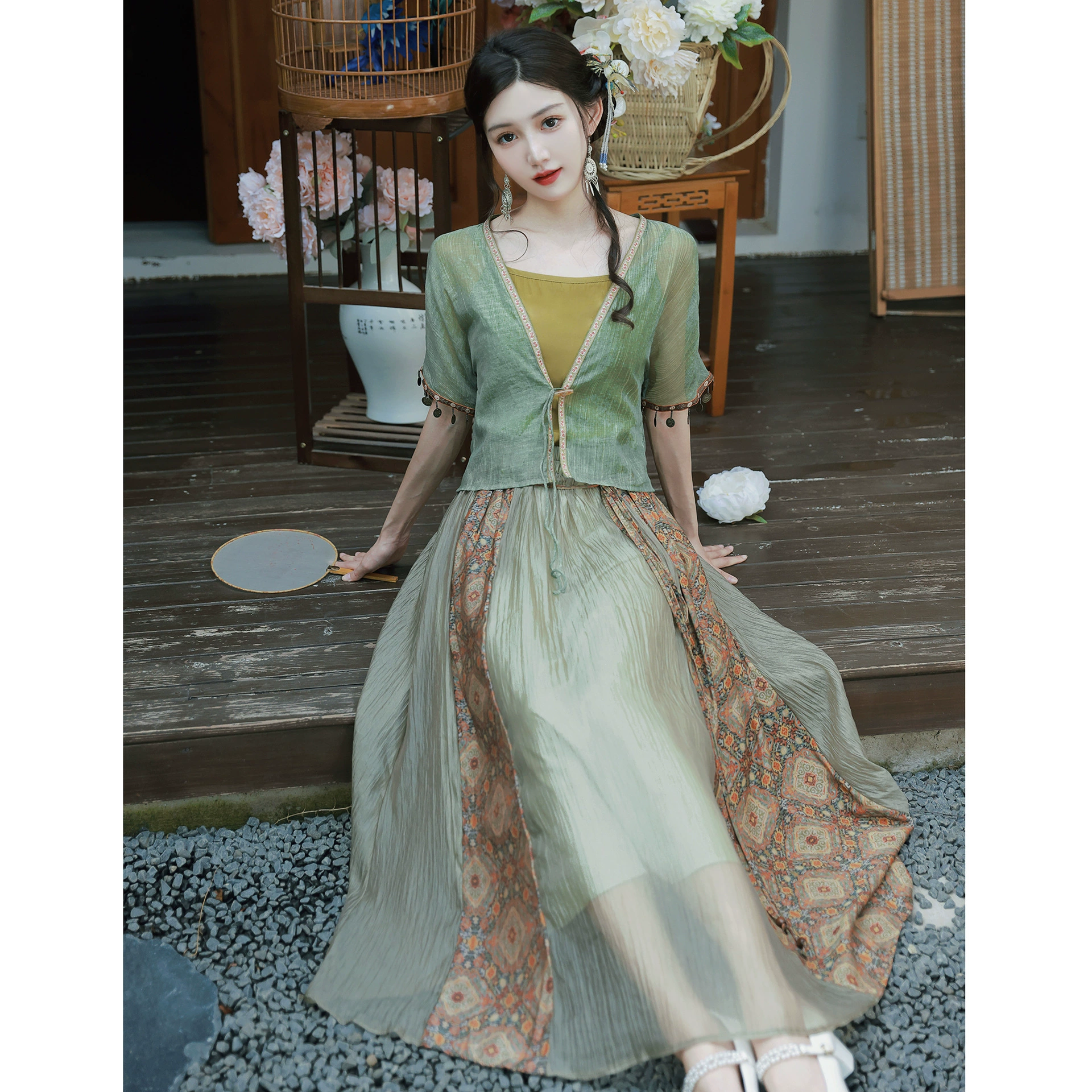 9633 Весна и лето новый китайский национальный стиль улучшенные китайские элементы Национальный Стиль Топ Повседневная девушка этнический стиль юбка костюм