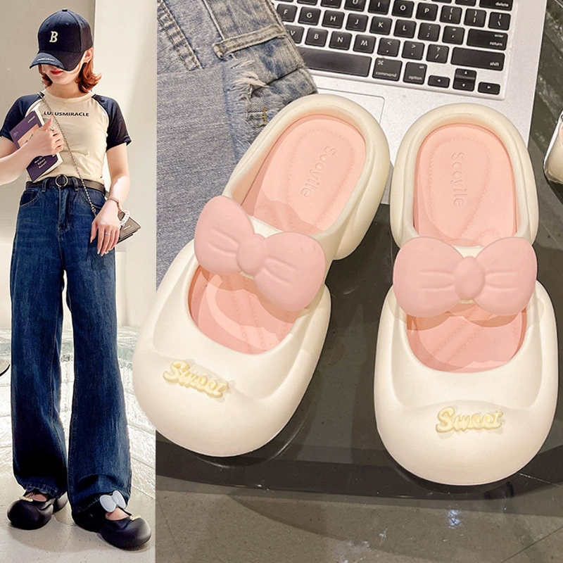 Высококачественные женские пещерные туфли с бантом, новое летнее поступление, простые Нескользящие домашние сандалии Baotou на толстой подошве для верхней одежды