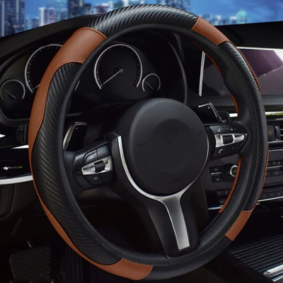 Steering wheel cover, Elastic, No Inner Ring, Carbon Fiber - coffee-color-38cm