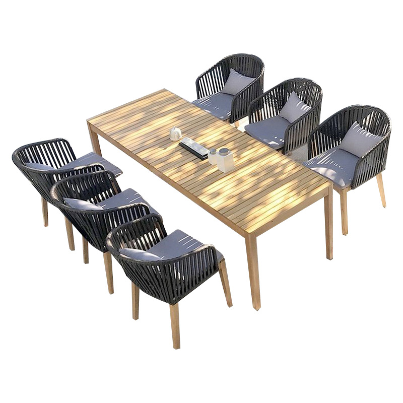 Mesa y sillas de comedor de teca para ocio al aire libre, sillas de ratán de diseño para balcón, muebles nórdicos para jardín y patio al aire libre. image 5