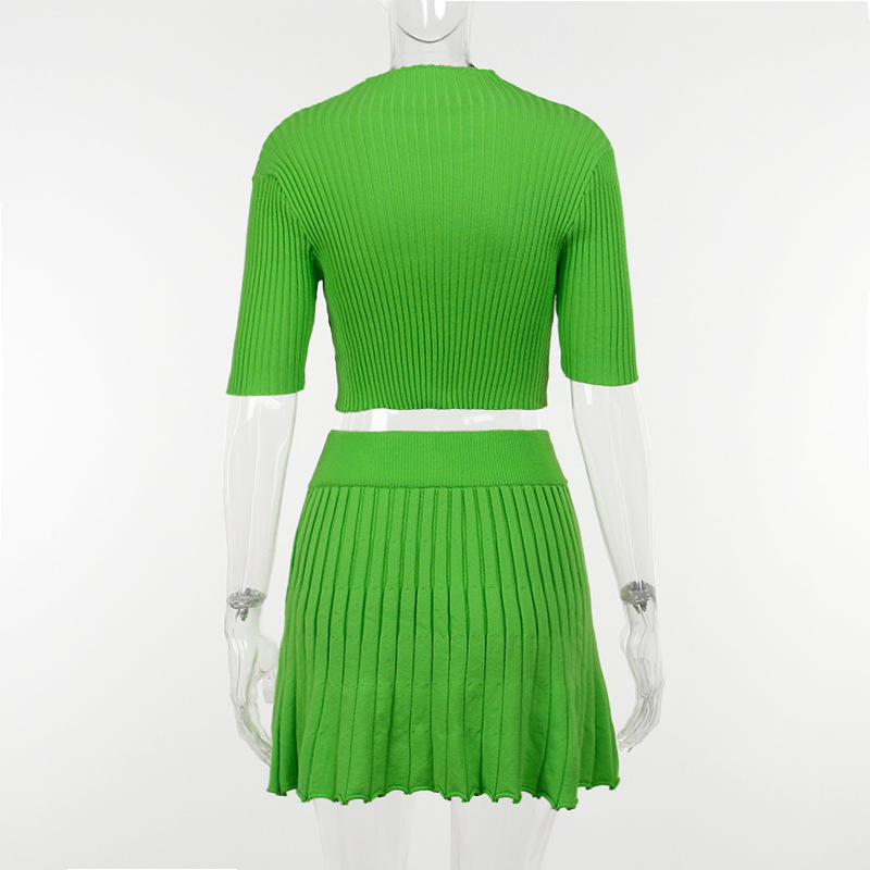 Title 9, Sunken Stripe Knitted Skirt Short Sleeve Suit A...