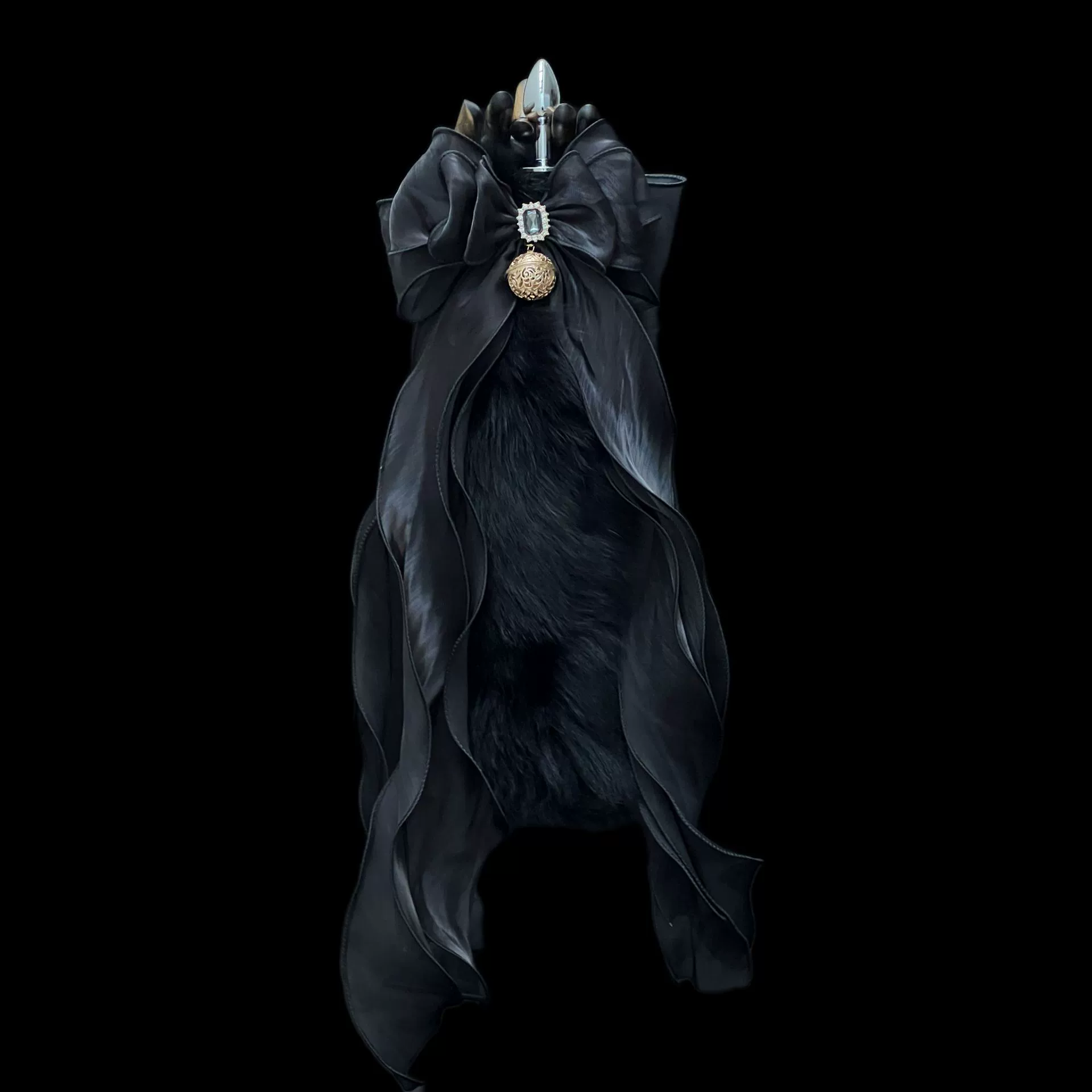 «Dark Feather» 40CM черный лисий хвост из натурального меха, SM сексуальная анальная пробка, простая большая лилия-бантовая лента, звонок-подвеска во дворце