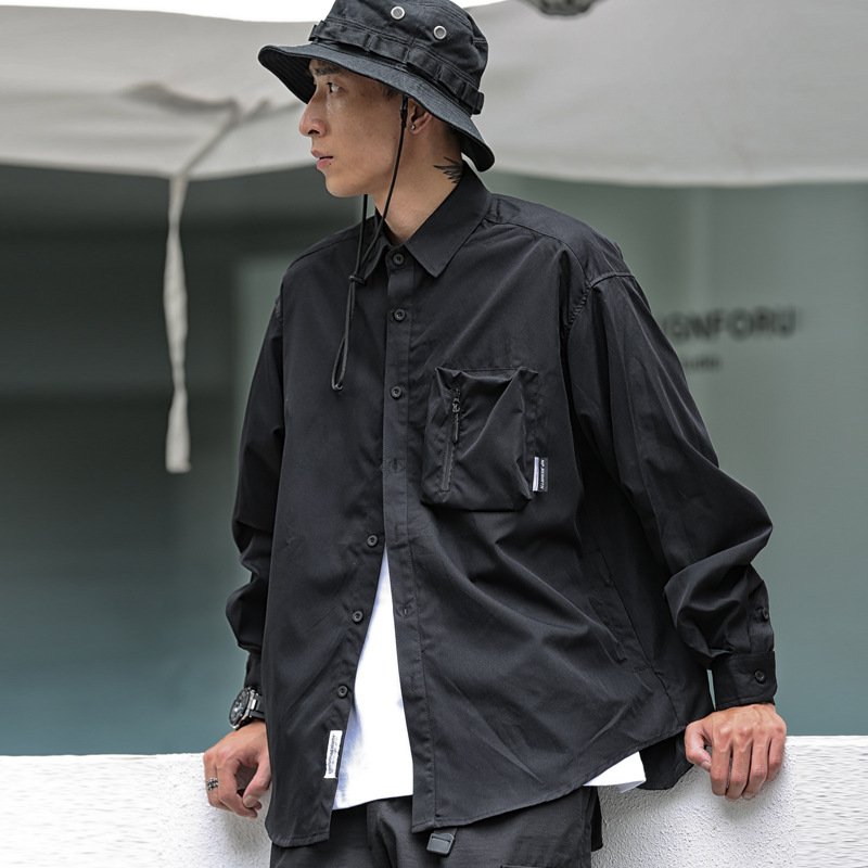 NP hombres otoño e invierno nuevo estilo japonés camisa suelta cityboy multi-Bolsillo camisa de moda marca camisa de manga larga para hombres y mujeres