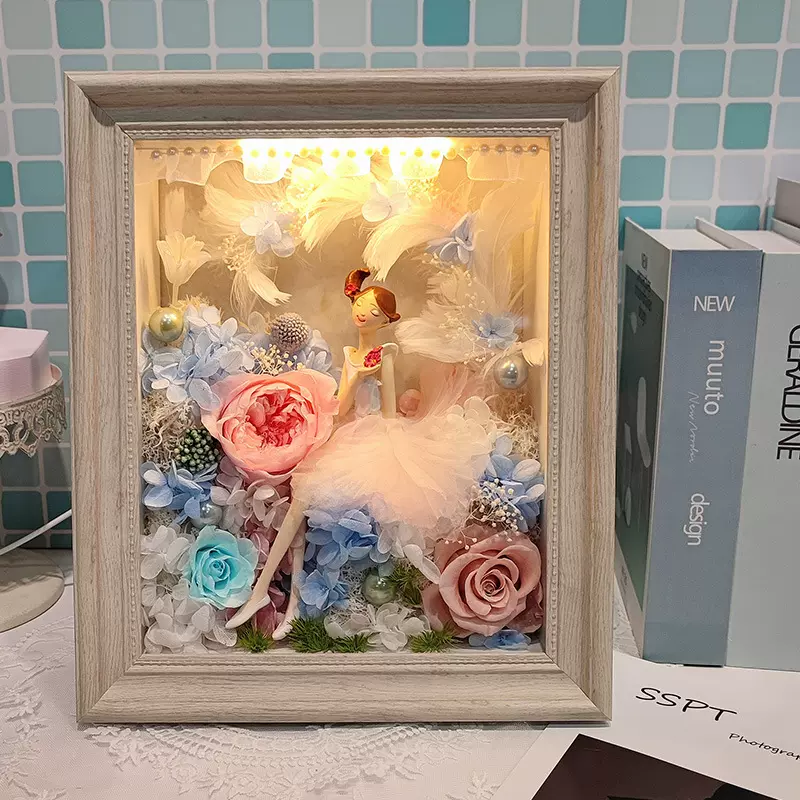 726永生花相框台灯小夜灯520送女友生日礼物生日表白乔迁礼物干花