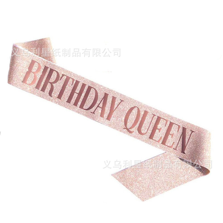 グリッターリボン ホットスタンピング BIRTHDAY GIRL QUEEN ショルダーストラップ 女の子の誕生日パーティー ショルダーストラップ エチケットストラップ|undefined