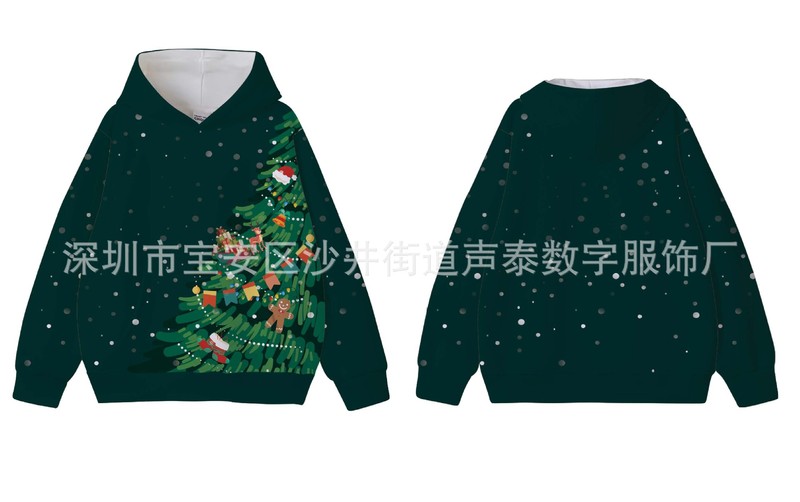 クリスマス親子ウェアクロスボーダーヘラジカフード付きスウェットシャツデジタルプリント長袖スウェットシャツカスタム秋冬フード付きスウェットシャツ|undefined