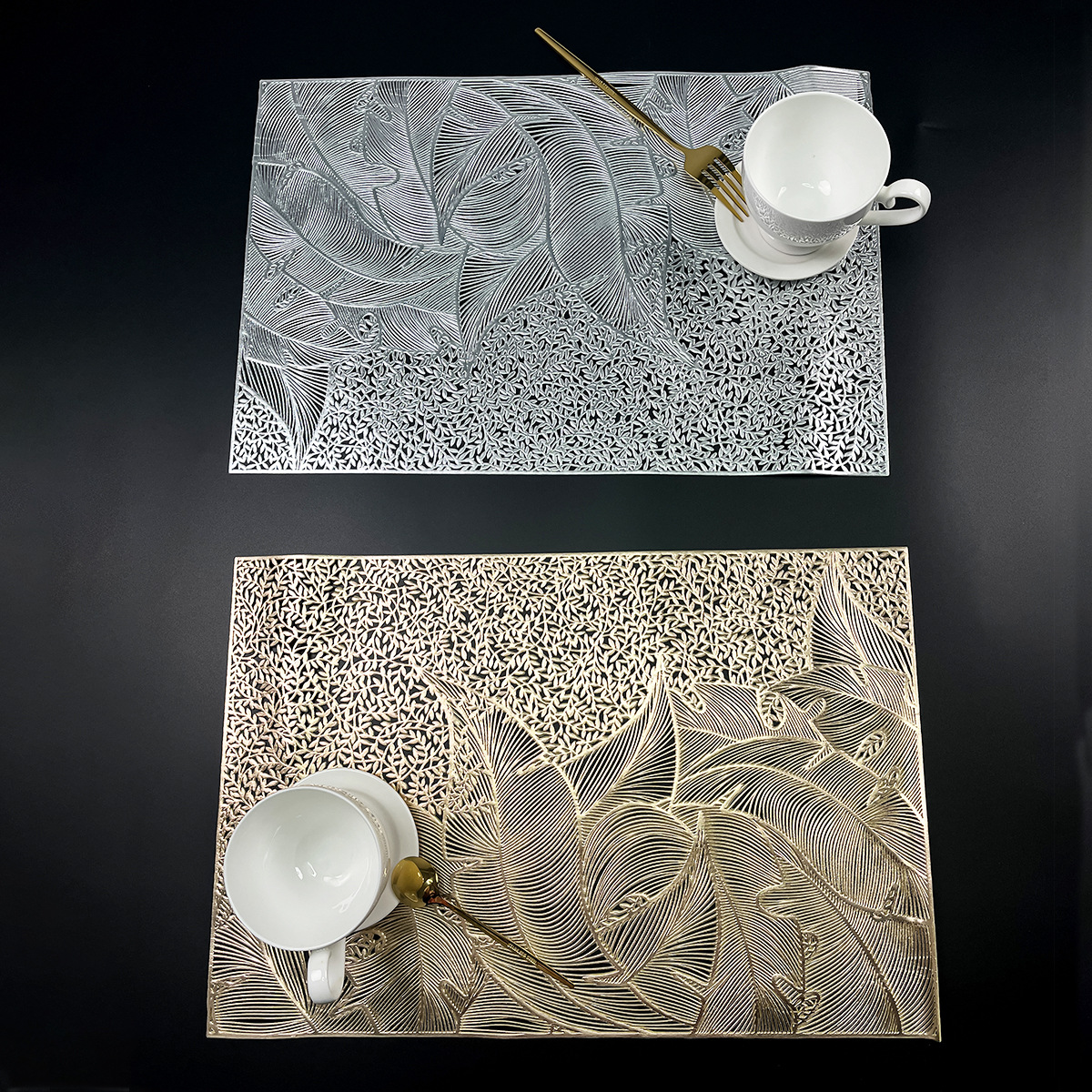 Hoja hueco almohadilla de mesa PVC almohadilla de mesa nórdica aislamiento térmico almohadilla de mesa de oro almohadilla de mesa de taza europea almohadilla de mesa occidental