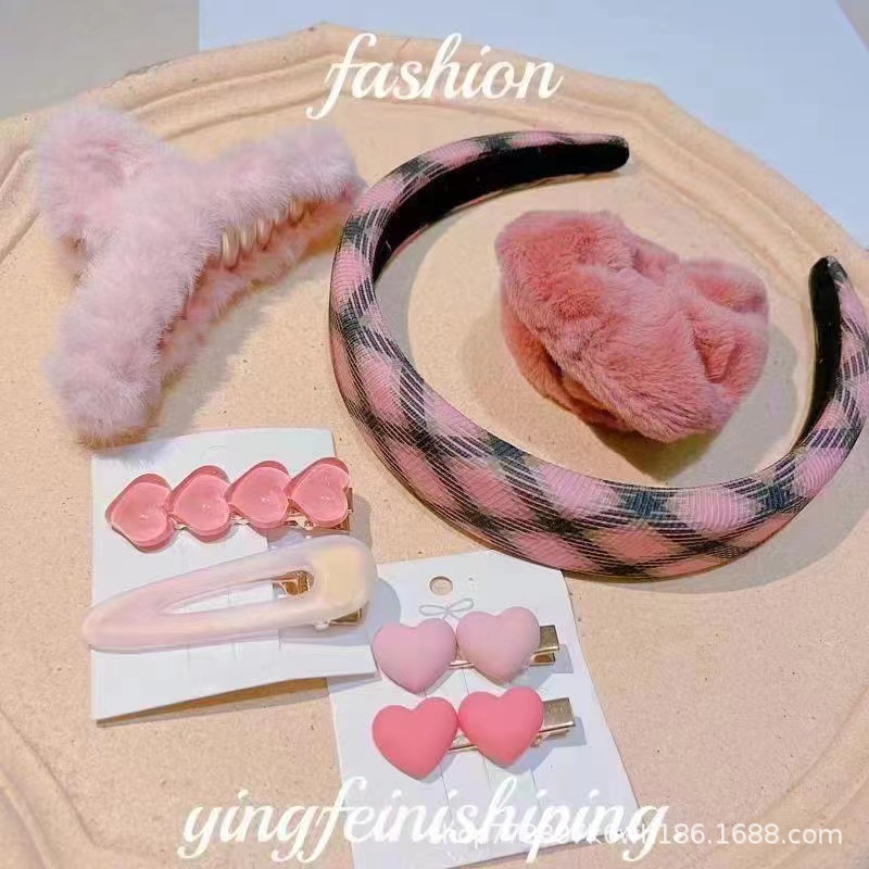 anchor Exclusive love Hairpin Pink stripe Hair hoop ins girl temperament Card issuance Versatile sponge Head hoop Broadside