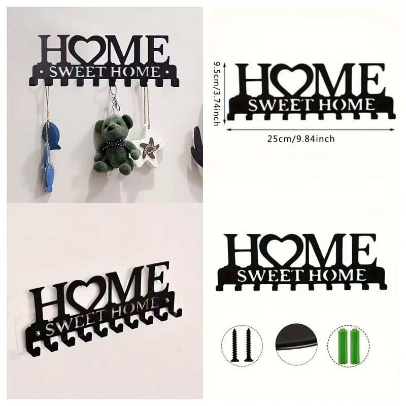 跨境新款铁艺挂钩家居钥匙收纳毛巾HOME字母金属挂架创意置物排钩|undefined