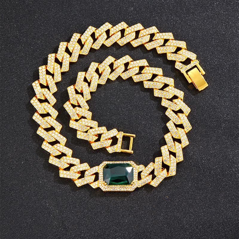 Cuban Chain Necklace Personalized Hip Hop Style Diamond Emerald_voghion.com