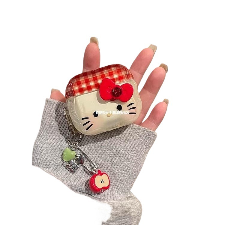 格子縞の蝶結びの猫はAirPods3の保護の殻のリンゴの4世代のpro 2無線のbluetoothのイヤホンのカバーの3を適用します。|undefined