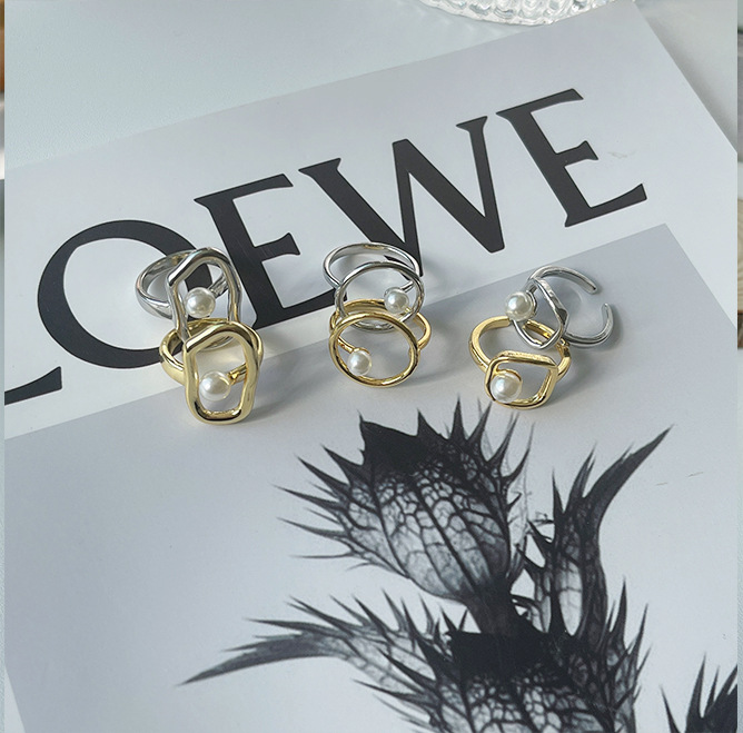 Fashion Solid Color Copper Plating Inlay Pearl Open Ring 1 Piece