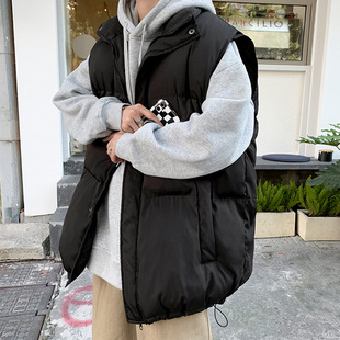 Down cotton vest men's winter warm ins fashion brand solid color bread coat loose all-match stand collar waistcoat
