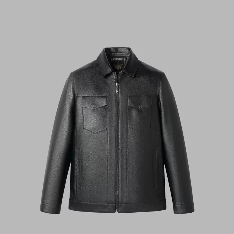 春秋款翻领休闲拉链皮夹克皮衣男外套2208