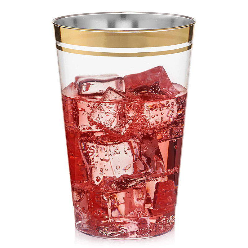 14oz doble borde de oro copa de vino de plástico bebida taza de jugo taza de fiesta taza de vajilla