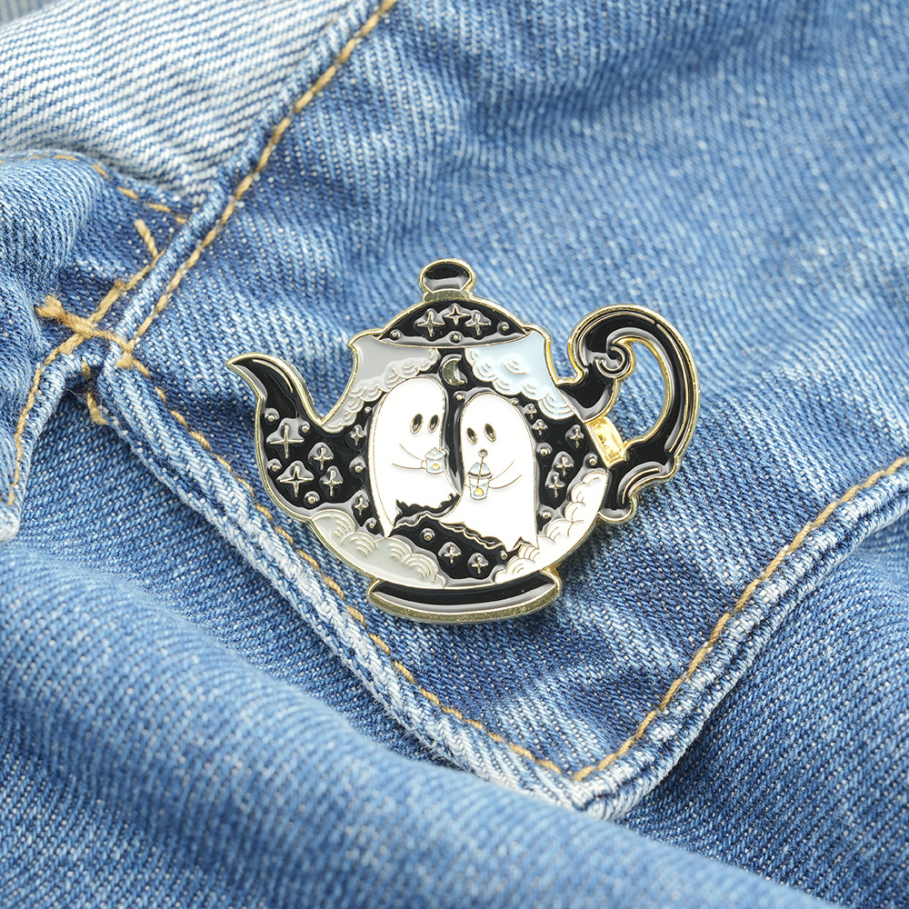 Ghost Teapot Brooch Enamel Pin Magic Tea Series Pin Backpack Clothing Accessories Unique Gift Decoration