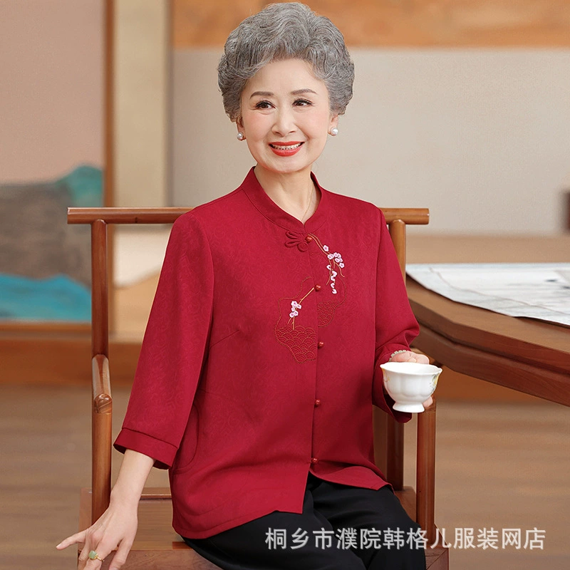 Средние и пожилые женщины летняя рубашка с семью рукавами Мама рубашка