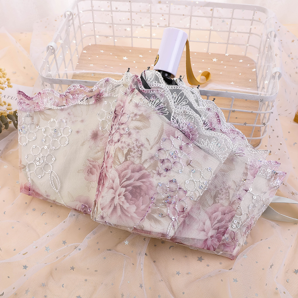 자수 로맨틱 꽃 보라색 자동 3 배