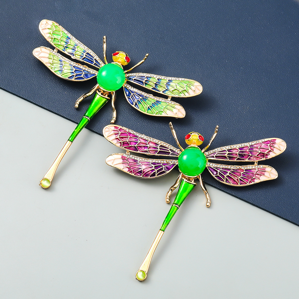 Fashion Green Alloy Drip Oil Dragonfly Brooch