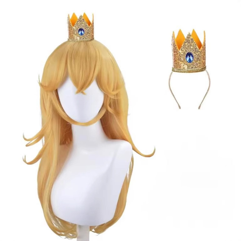 Super Mario Princess Peach Cos Anime Wig Scalp Cosplay Princess Peach Wig Peach Crown