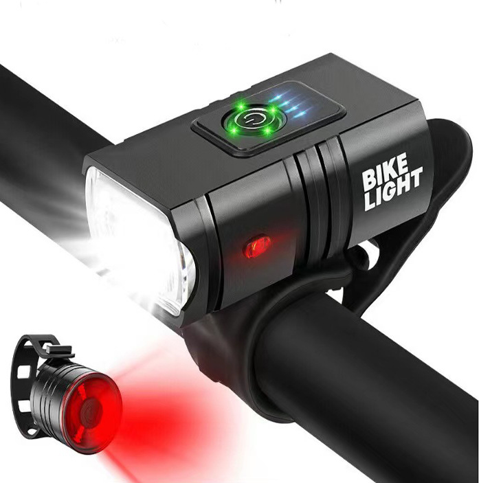 Faro de bicicleta transfronterizo 2 * T6, iluminación de conducción nocturna de aleación de aluminio con carga USB y pantalla electrónica, juego de ciclismo al aire libre