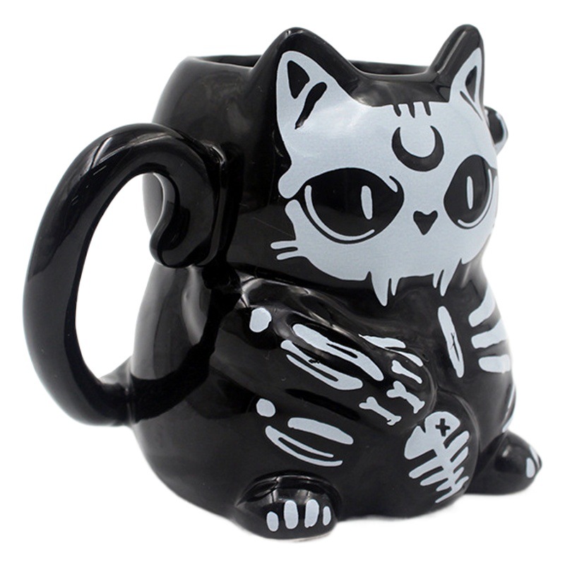 Taza de Gato de la Suerte de Halloween para Niñas, Taza de Cerámica Creativa y Linda de Porcelana Blanca, Taza de Agua para el Hogar y la Oficina