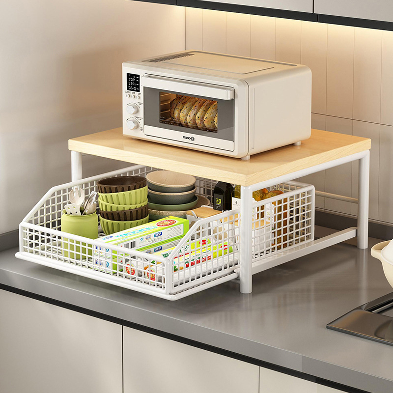 Kitchen Microwave Oven Storage Rack Countertop with Drawer, Oven, Rice Cooker, Air Fryer, Appliance Floor-Standing Storage Rack