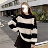 Autumn and winter 2022 new pattern Easy Show thin Lazy T-shirts Long sleeve Socket black and white stripe Sweater sweater