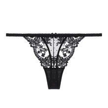 欧美法式睫毛蕾丝内裤女低腰女士丁字裤薄纱纯棉裆T裤panties刺绣