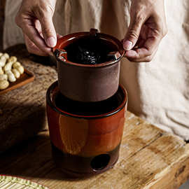 火炭炉潮州窑变工艺分体式炭炉家用耐高温围炉煮茶器酒精炉