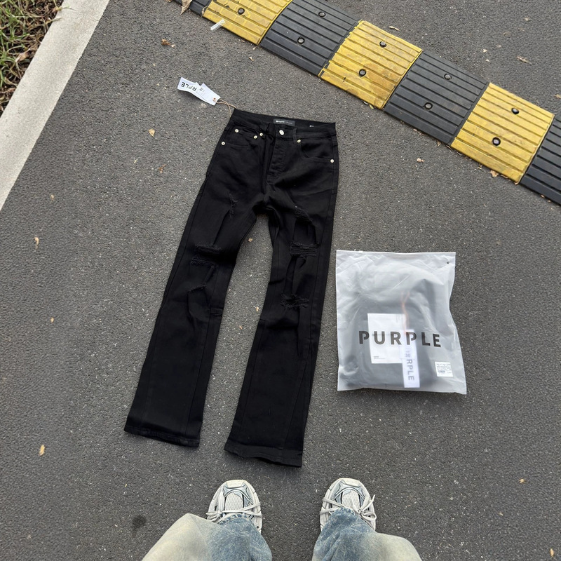 Purple trendy brand full series of jeans, slightly flared, slim fit, retro washed, distressed, ripped long pants