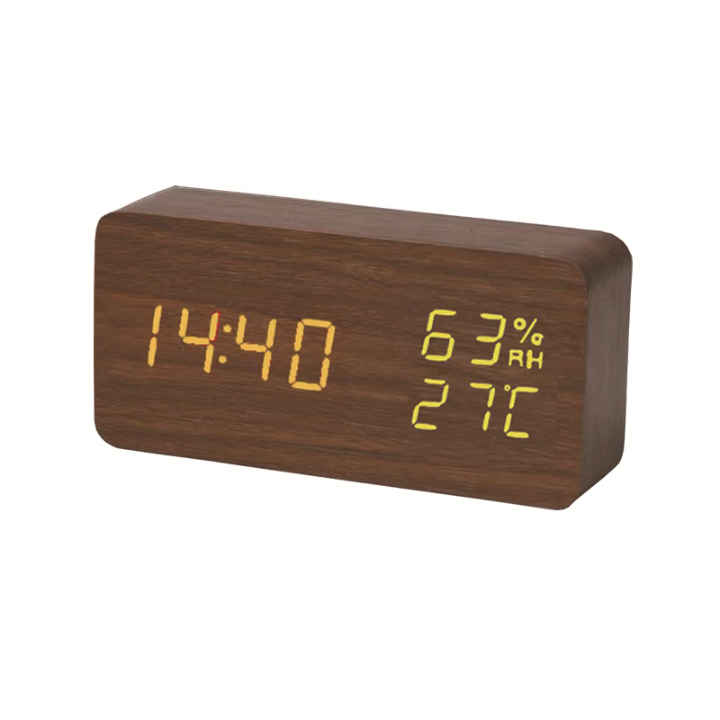 Qili reloj despertador inteligente de control de voz mudo LED reloj de madera Artesanía regalo de carga USB