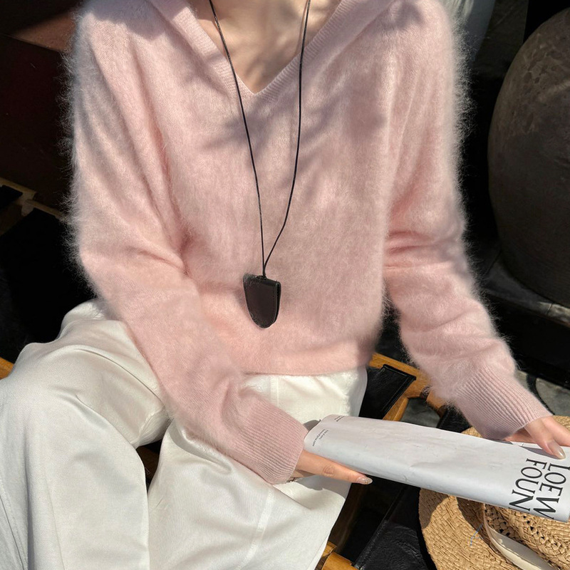 [Fleece Series] Silk Cashmere Hooded Fleece Sweater for Women, 26th Autumn New Women's Mid-Thickness Wool Knitwear