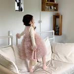 法式童装女童连衣裙2025春季新款群裙子粉色小香风拼接网纱tutu裙