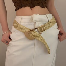 C 42661 Handwoven Golden Belt with Irregular Metal Buckle
