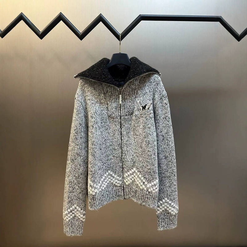 Autumn and winter high-end zippered knitted men's sweater with fisherman and fishing boat pattern