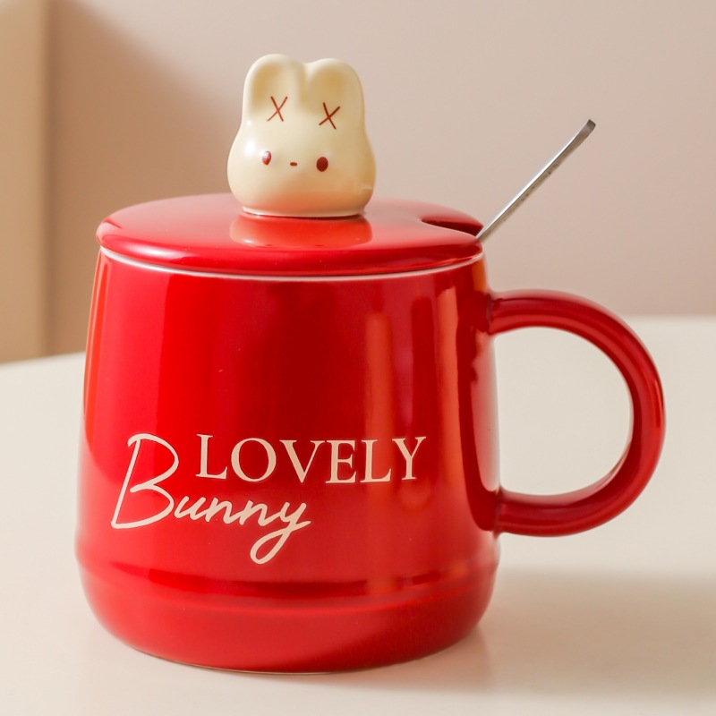 Caricatura encantadora conejo cerámica taza de leche casera taza de desayuno con tapa de regalo taza de agua taza de café pareja