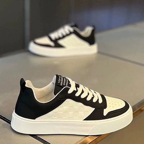 Men's Panda Color Spring Breathable Live Streaming Shoes, Casual Leather Shoes, White Shoes, Trendy Men's Shoes, Wholesale