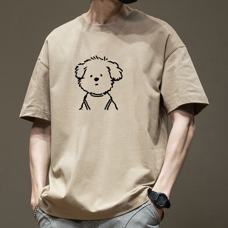 Pure Cotton Short-Sleeved T-Shirt Men's American Retro 2025 Student Tops Boys' Round Neck Pattern Printing Japanese Style Style