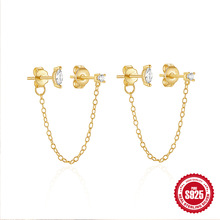 S925纯银个性镶钻链条流苏耳坠耳钉耳饰欧美热销马眼镶钻气质耳环