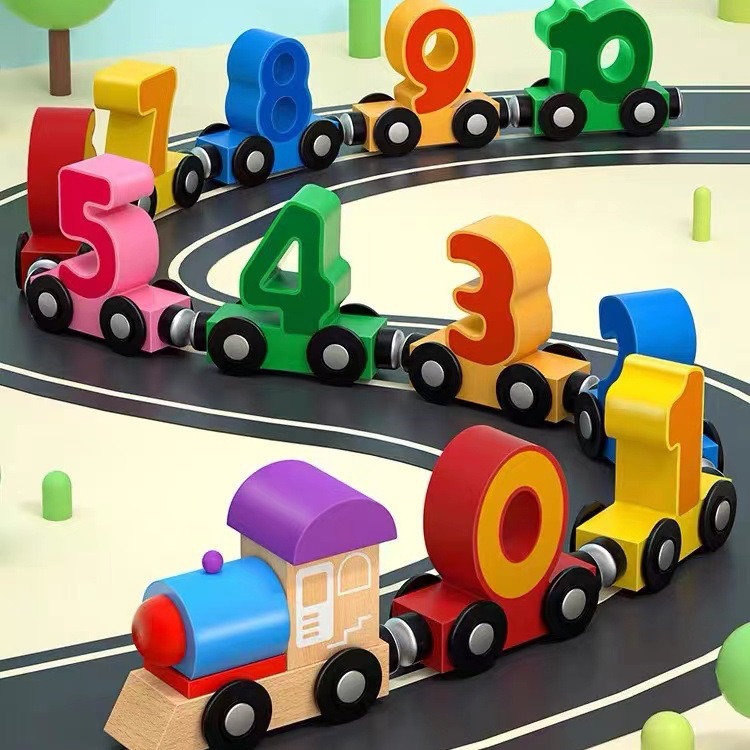 Magnetic Digital Small Train Building Blocks Assembled Car Educational Children's Wooden Toys 1-2 Years Old 3 Babies Early Education Enlightenment